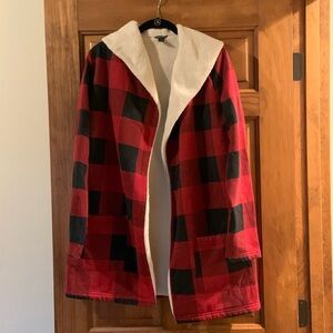 Eddie Bauer Buffalo Plaid cardigan faux Shearling-Lined     size medium